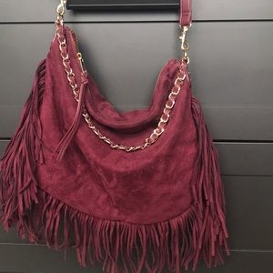 Maroon fringe bag